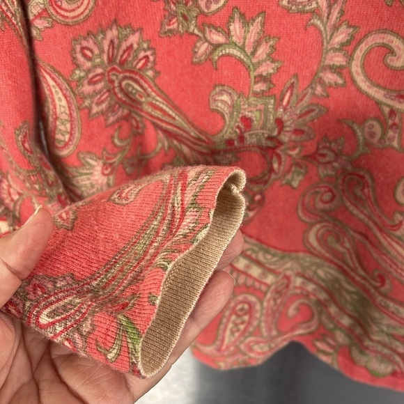 Talbots silk/ cashmere paisley print women’s size M sweater pink w/cream & green - Picture 7 of 10